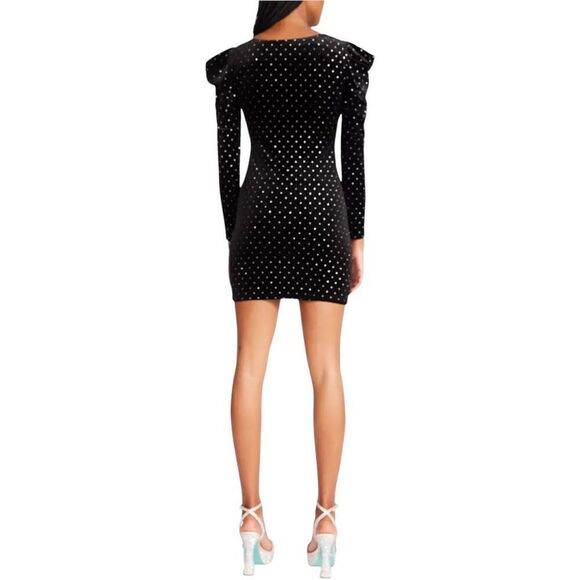 Betsey Johnson Black Power Sleeve Metallic Dot Velvet Dress Size L New - Picture 2 of 10